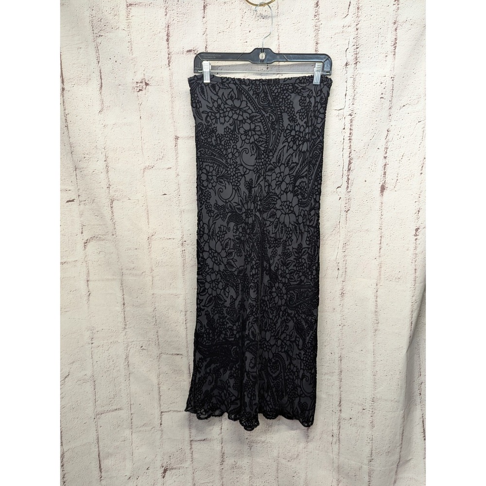 Vintage Ann‎ Taylor Black Floral Velvet Lined Maxi Skirt Size 8 Rayon Silk